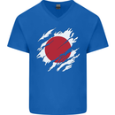 Torn Japan Flag Japanese Day Football Mens V-Neck Cotton T-Shirt Royal Blue