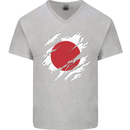 Torn Japan Flag Japanese Day Football Mens V-Neck Cotton T-Shirt Sports Grey
