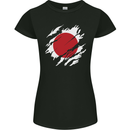 Torn Japan Flag Japanese Day Football Womens Petite Cut T-Shirt Black