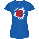 Torn Japan Flag Japanese Day Football Womens Petite Cut T-Shirt Royal Blue