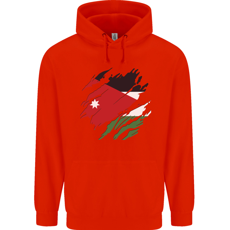 Torn Jordan Flag Jordanian Day Football Childrens Kids Hoodie Bright Red