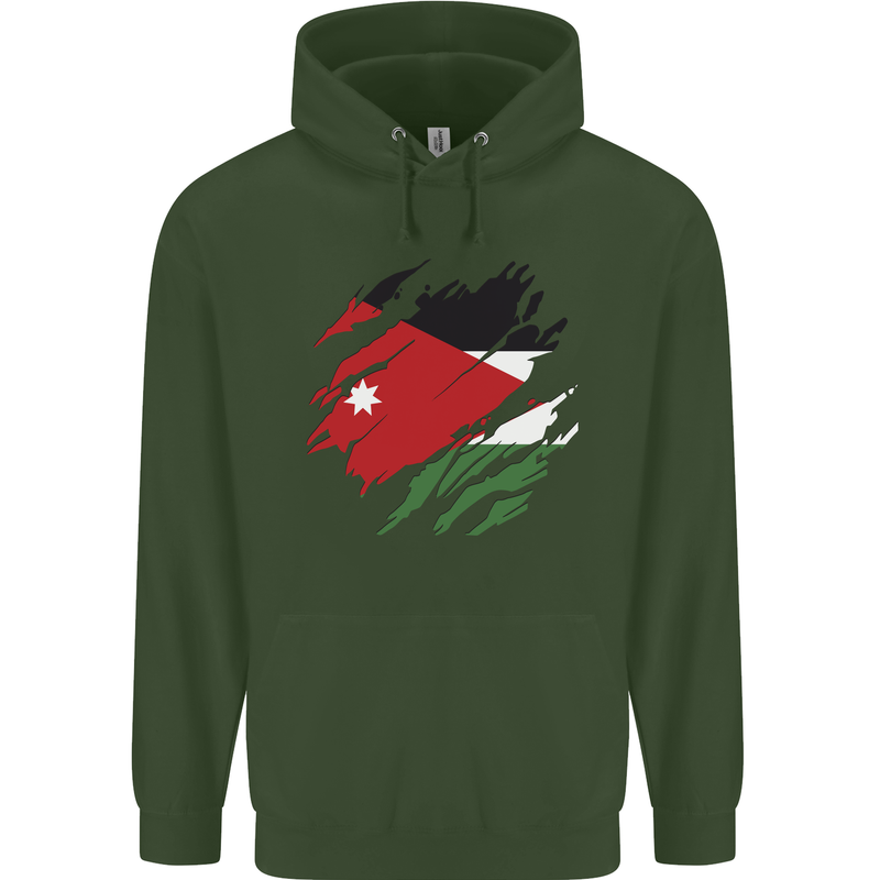 Torn Jordan Flag Jordanian Day Football Childrens Kids Hoodie Forest Green