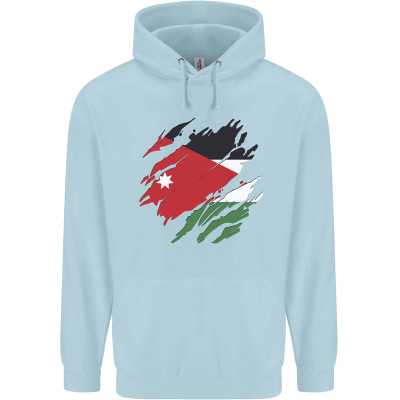 Torn Jordan Flag Jordanian Day Football Childrens Kids Hoodie Light Blue
