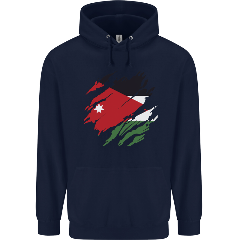 Torn Jordan Flag Jordanian Day Football Childrens Kids Hoodie Navy Blue