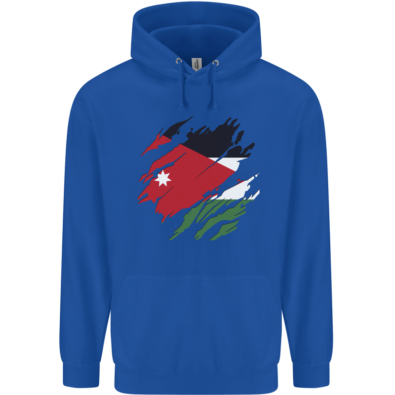 Torn Jordan Flag Jordanian Day Football Childrens Kids Hoodie Royal Blue