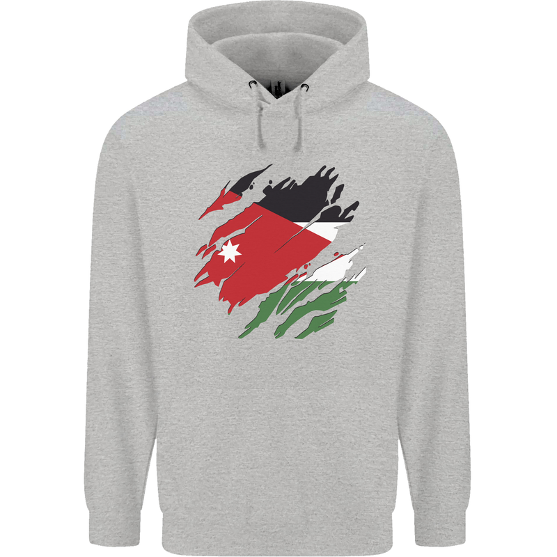 Torn Jordan Flag Jordanian Day Football Childrens Kids Hoodie Sports Grey