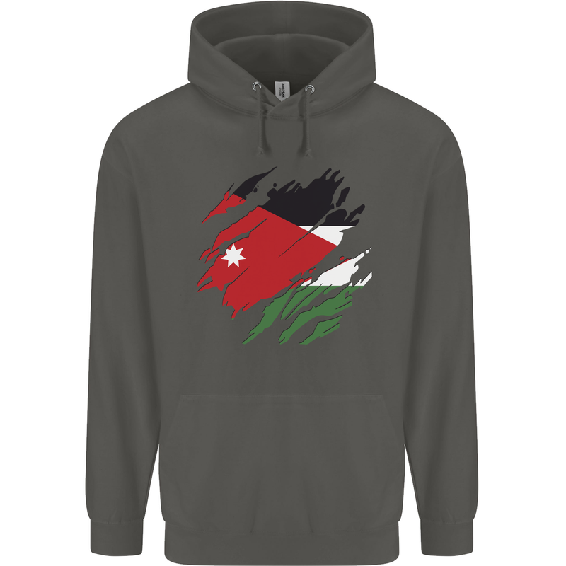Torn Jordan Flag Jordanian Day Football Childrens Kids Hoodie Storm Grey