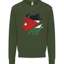 Torn Jordan Flag Jordanian Day Football Kids Sweatshirt Jumper Forest Green