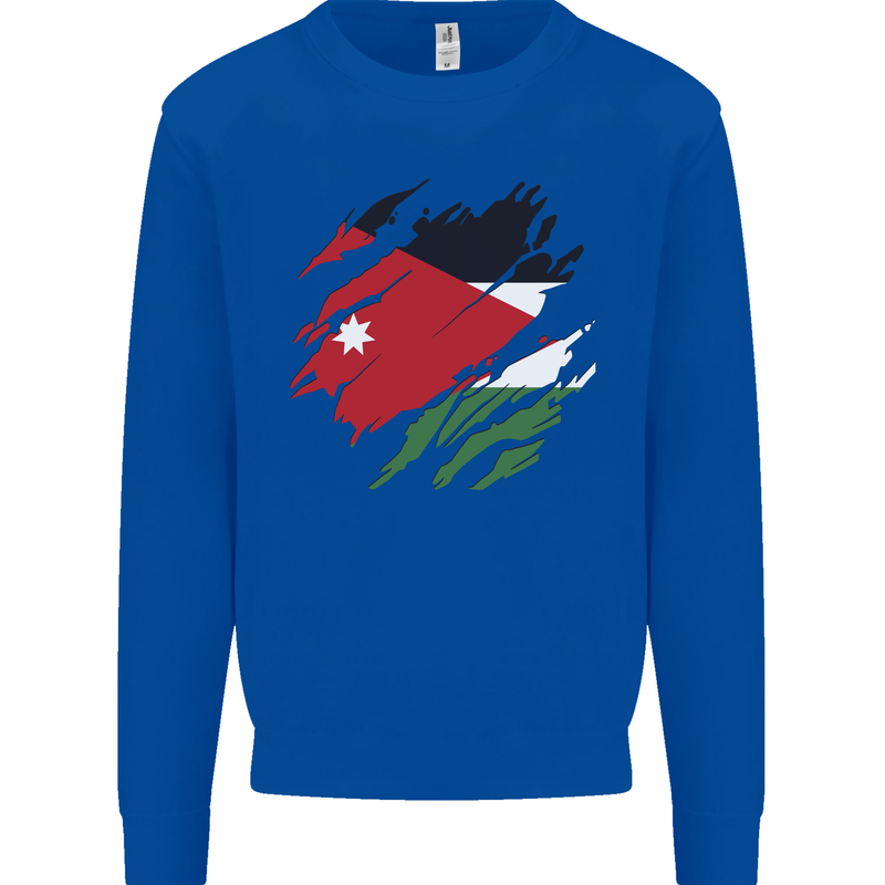 Torn Jordan Flag Jordanian Day Football Kids Sweatshirt Jumper Royal Blue