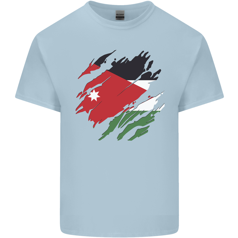 Torn Jordan Flag Jordanian Day Football Mens Cotton T-Shirt Tee Top Light Blue