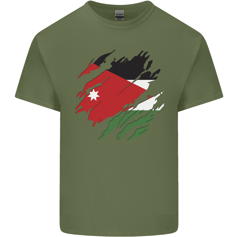 Torn Jordan Flag Jordanian Day Football Mens Cotton T-Shirt Tee Top Military Green