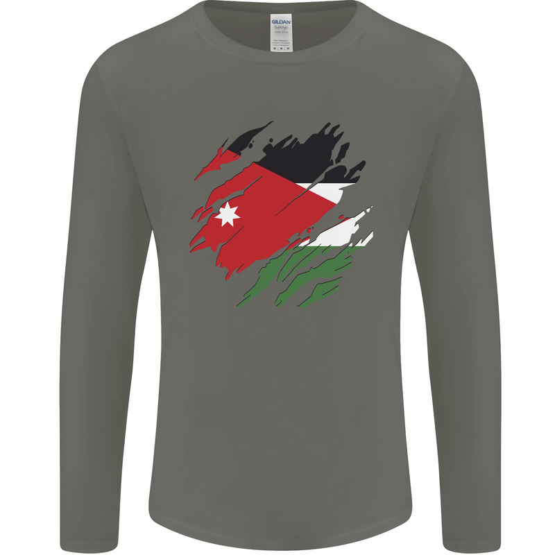 Torn Jordan Flag Jordanian Day Football Mens Long Sleeve T-Shirt Charcoal