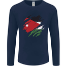 Torn Jordan Flag Jordanian Day Football Mens Long Sleeve T-Shirt Navy Blue