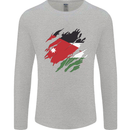 Torn Jordan Flag Jordanian Day Football Mens Long Sleeve T-Shirt Sports Grey