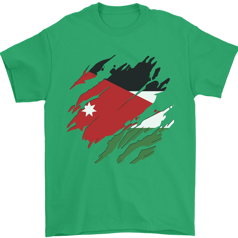 Torn Jordan Flag Jordanian Day Football Mens T-Shirt 100% Cotton Irish Green