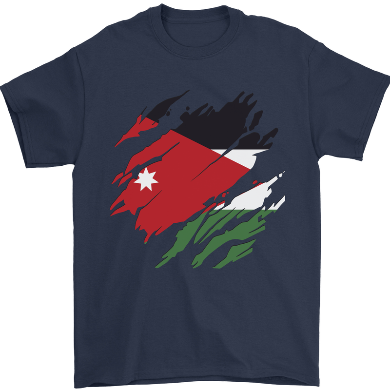 Torn Jordan Flag Jordanian Day Football Mens T-Shirt 100% Cotton Navy Blue