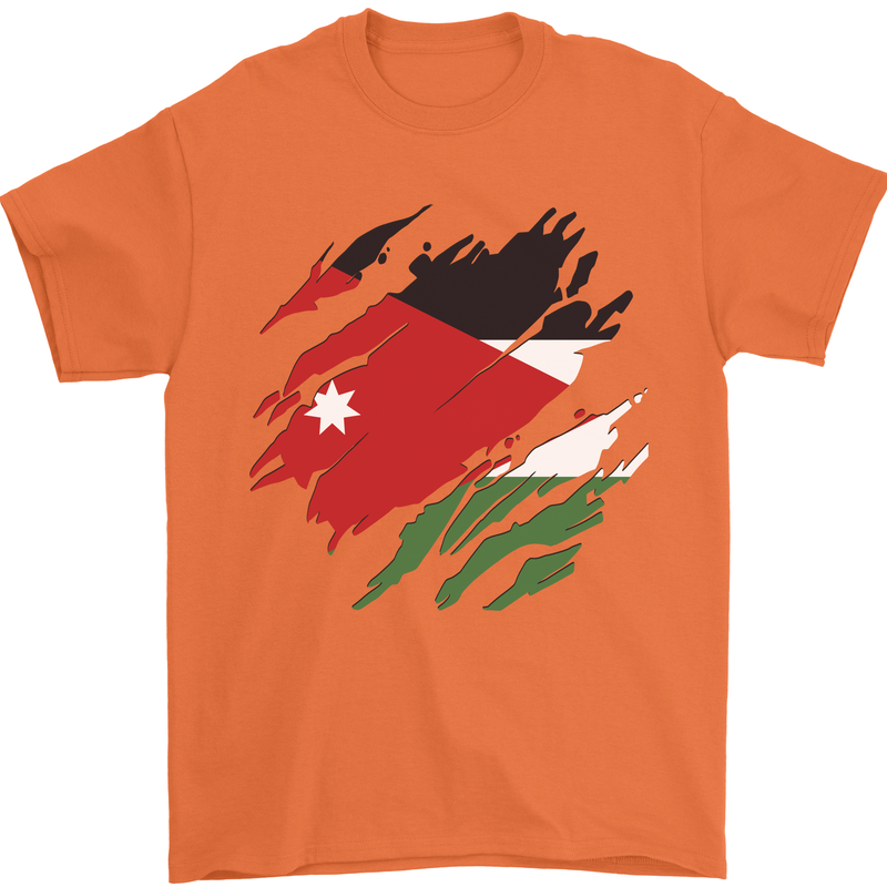 Torn Jordan Flag Jordanian Day Football Mens T-Shirt 100% Cotton Orange
