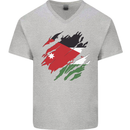 Torn Jordan Flag Jordanian Day Football Mens V-Neck Cotton T-Shirt Sports Grey