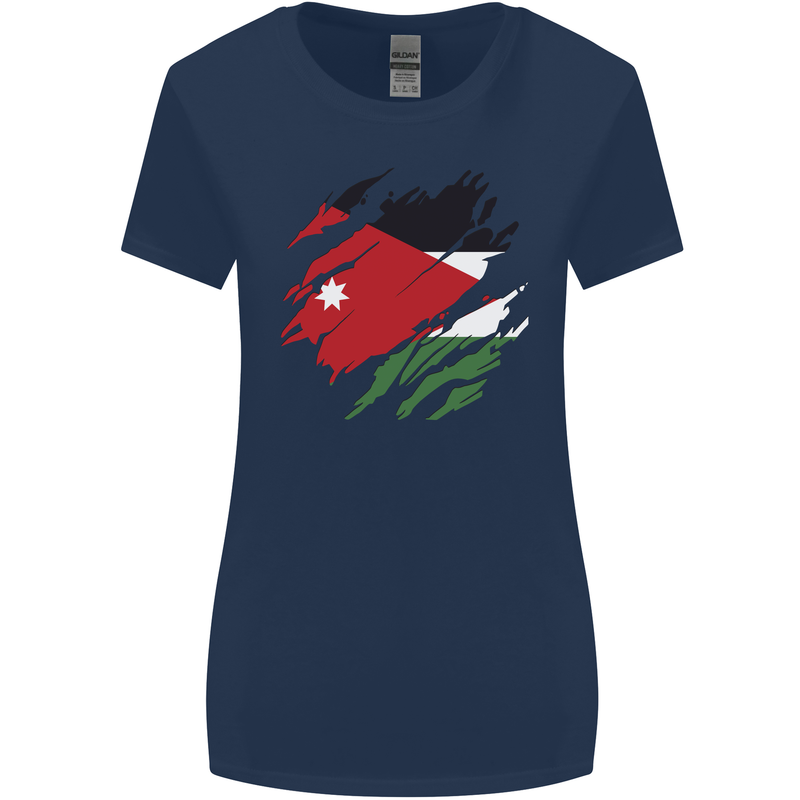 Torn Jordan Flag Jordanian Day Football Womens Wider Cut T-Shirt Navy Blue