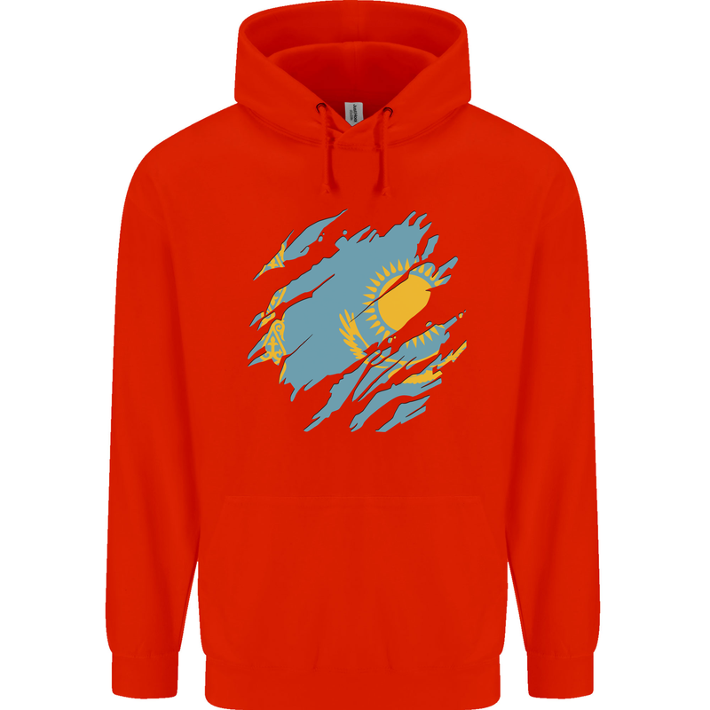 Torn Kazakhstan Flag Kazakh Day Football Childrens Kids Hoodie Bright Red