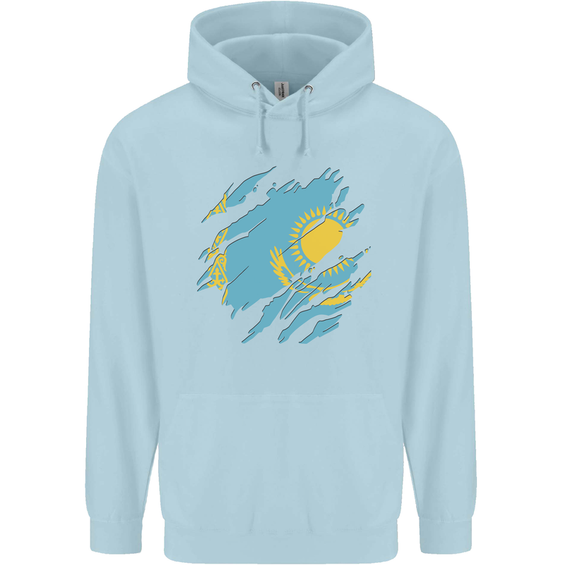 Torn Kazakhstan Flag Kazakh Day Football Childrens Kids Hoodie Light Blue