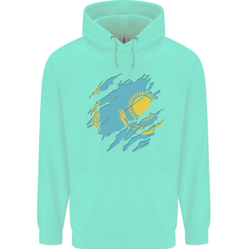 Torn Kazakhstan Flag Kazakh Day Football Childrens Kids Hoodie Peppermint