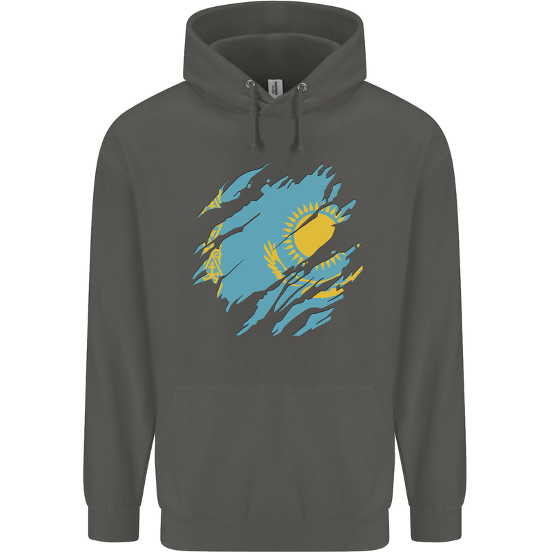 Torn Kazakhstan Flag Kazakh Day Football Childrens Kids Hoodie Storm Grey
