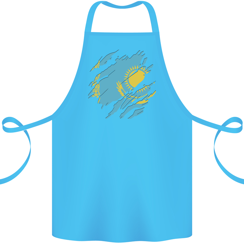 Torn Kazakhstan Flag Kazakh Day Football Cotton Apron 100% Organic Turquoise