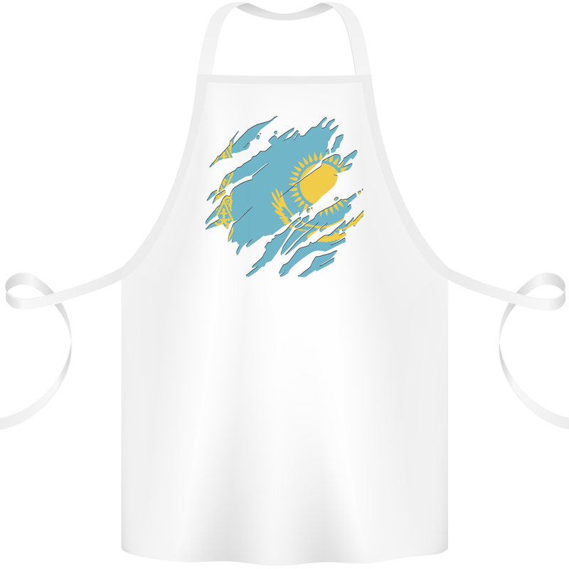 Torn Kazakhstan Flag Kazakh Day Football Cotton Apron 100% Organic White