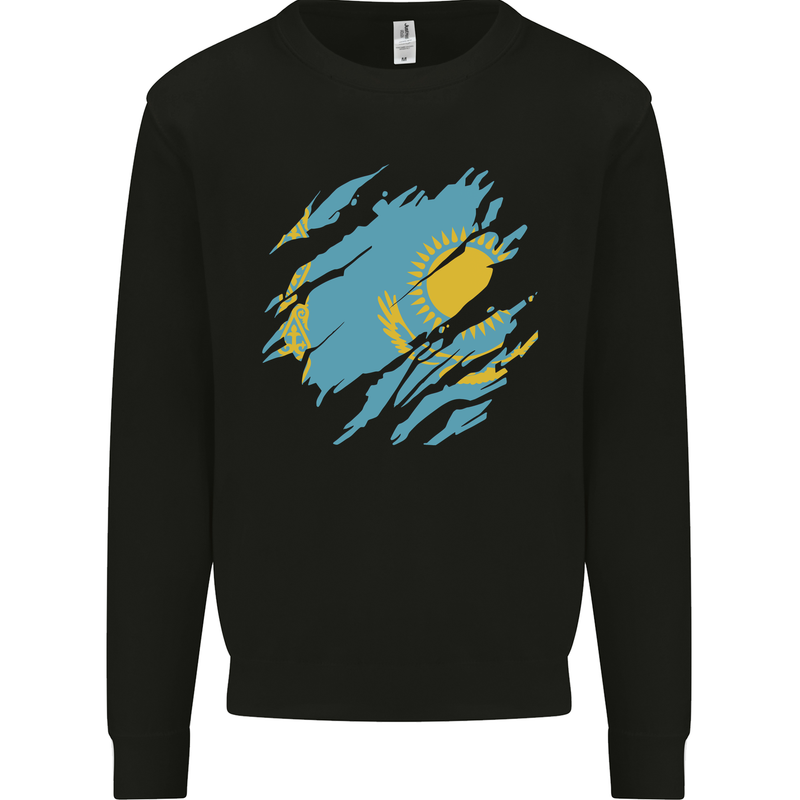 Torn Kazakhstan Flag Kazakh Day Football Kids Sweatshirt Jumper Black