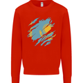 Torn Kazakhstan Flag Kazakh Day Football Kids Sweatshirt Jumper Bright Red