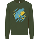 Torn Kazakhstan Flag Kazakh Day Football Kids Sweatshirt Jumper Forest Green