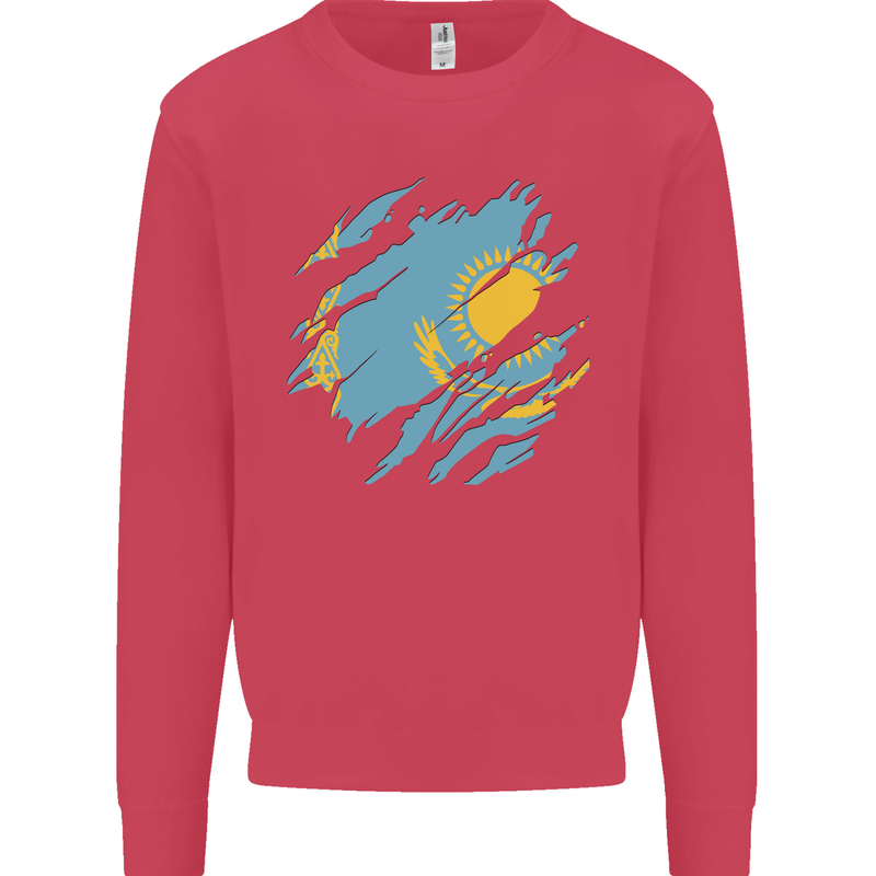 Torn Kazakhstan Flag Kazakh Day Football Kids Sweatshirt Jumper Heliconia