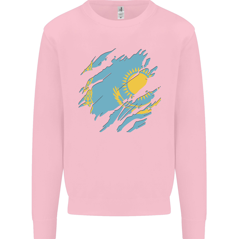 Torn Kazakhstan Flag Kazakh Day Football Kids Sweatshirt Jumper Light Pink