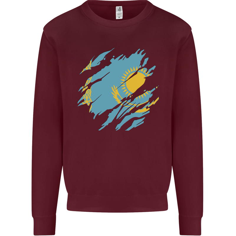 Torn Kazakhstan Flag Kazakh Day Football Kids Sweatshirt Jumper Maroon