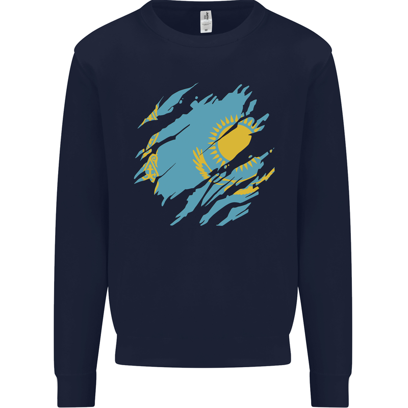 Torn Kazakhstan Flag Kazakh Day Football Kids Sweatshirt Jumper Navy Blue
