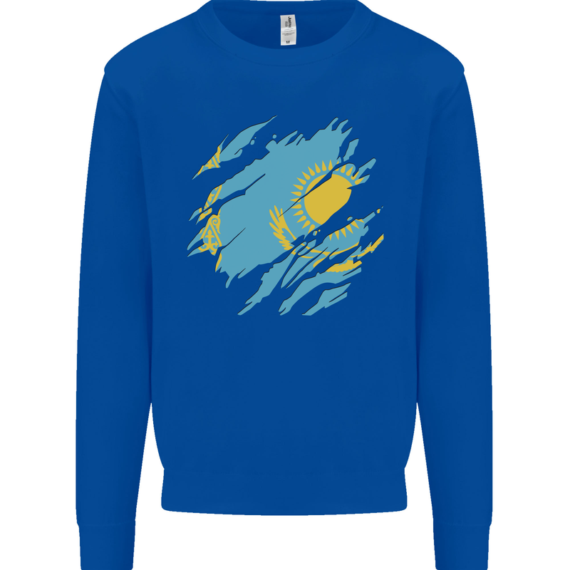 Torn Kazakhstan Flag Kazakh Day Football Kids Sweatshirt Jumper Royal Blue