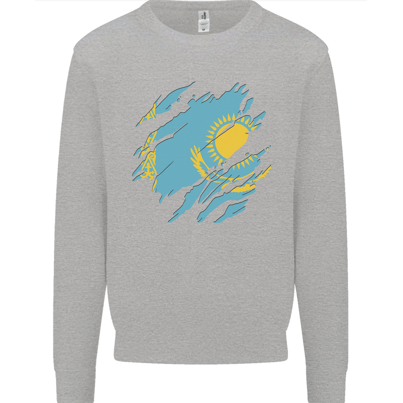 Torn Kazakhstan Flag Kazakh Day Football Kids Sweatshirt Jumper Sports Grey