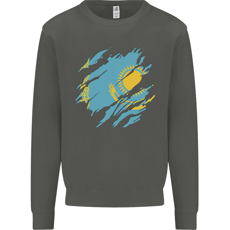 Torn Kazakhstan Flag Kazakh Day Football Kids Sweatshirt Jumper Storm Grey