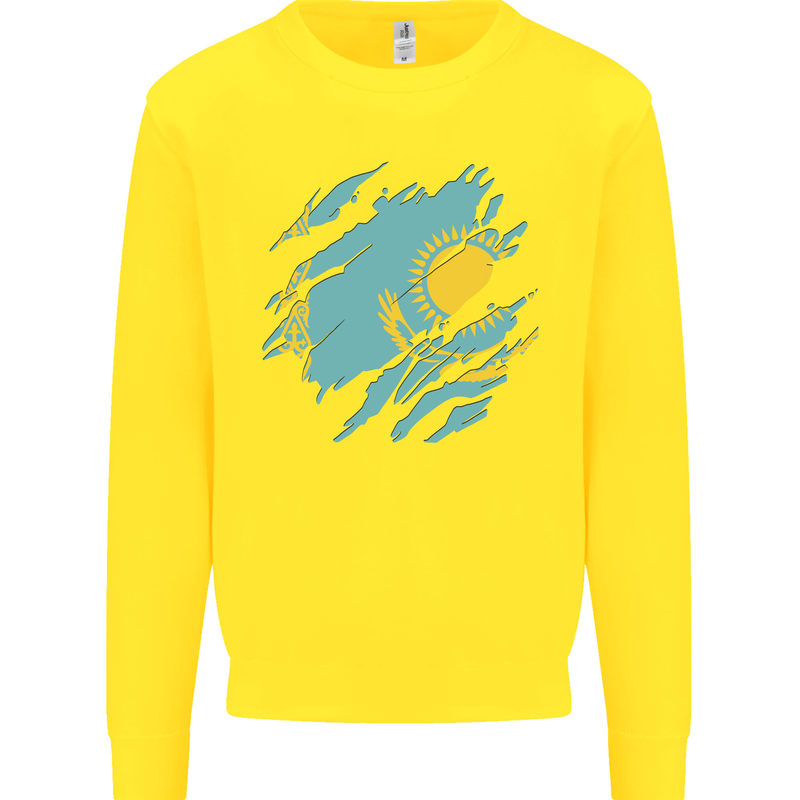 Torn Kazakhstan Flag Kazakh Day Football Kids Sweatshirt Jumper Yellow