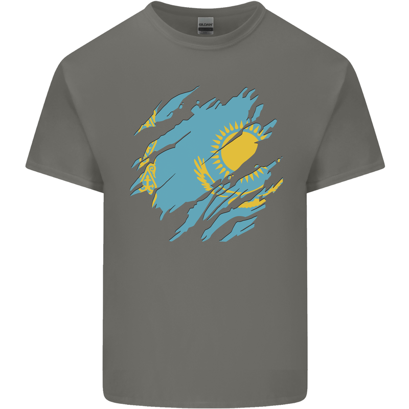 Torn Kazakhstan Flag Kazakh Day Football Kids T-Shirt Childrens Charcoal