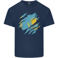 Torn Kazakhstan Flag Kazakh Day Football Kids T-Shirt Childrens Navy Blue