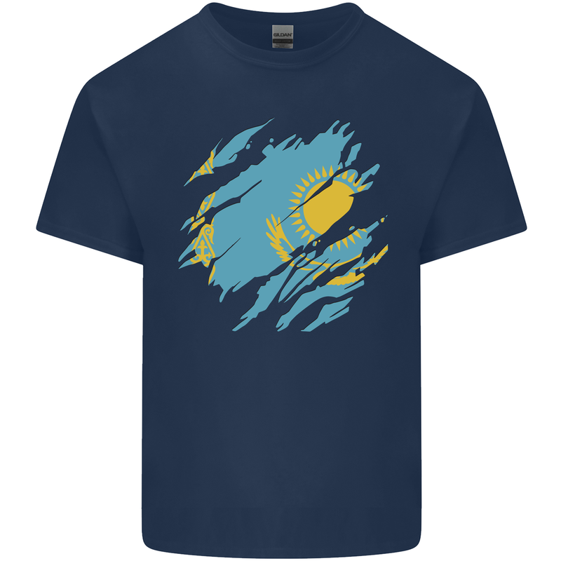 Torn Kazakhstan Flag Kazakh Day Football Kids T-Shirt Childrens Navy Blue