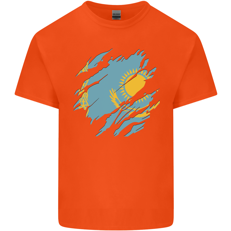 Torn Kazakhstan Flag Kazakh Day Football Kids T-Shirt Childrens Orange