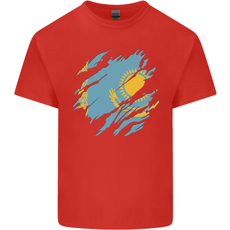 Torn Kazakhstan Flag Kazakh Day Football Kids T-Shirt Childrens Red