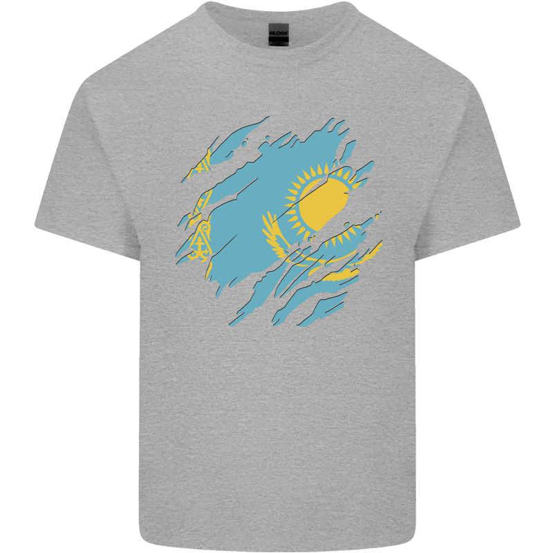 Torn Kazakhstan Flag Kazakh Day Football Kids T-Shirt Childrens Sports Grey
