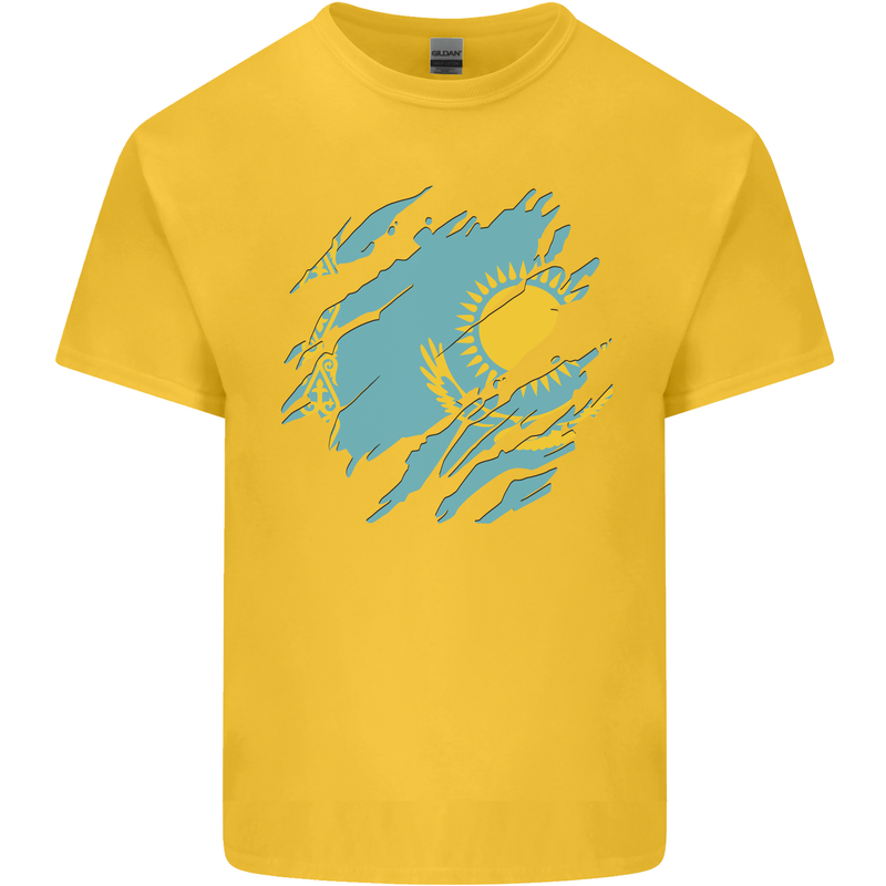 Torn Kazakhstan Flag Kazakh Day Football Kids T-Shirt Childrens Yellow