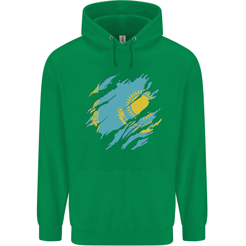 Torn Kazakhstan Flag Kazakh Day Football Mens 80% Cotton Hoodie Irish Green