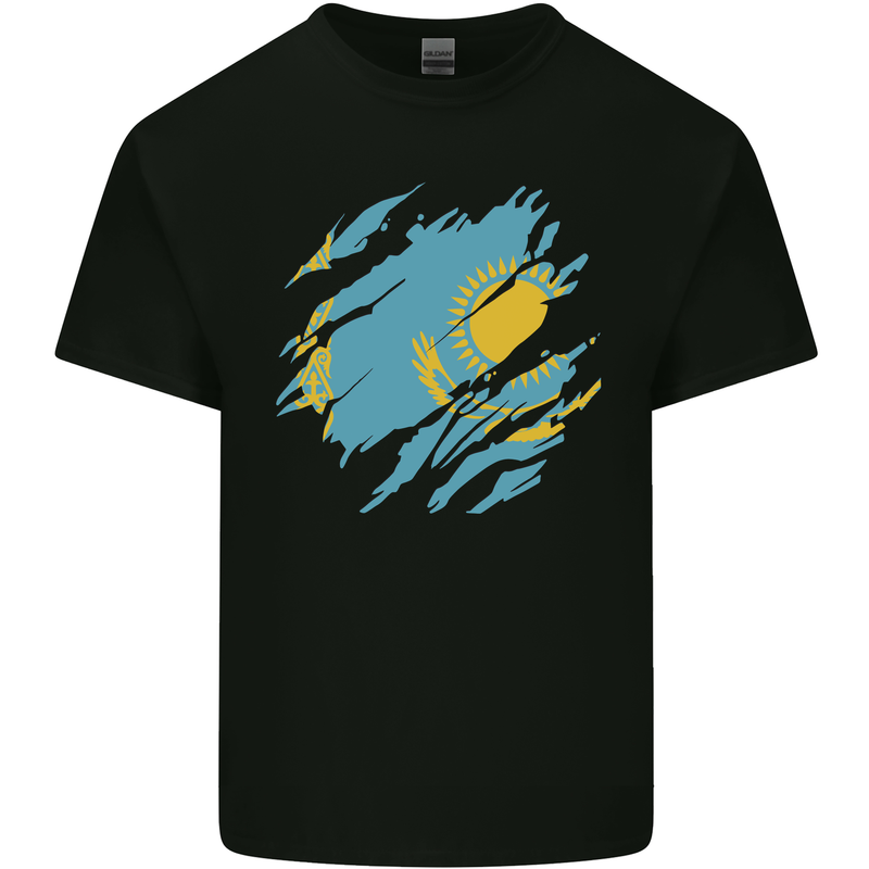 Torn Kazakhstan Flag Kazakh Day Football Mens Cotton T-Shirt Tee Top Black