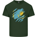Torn Kazakhstan Flag Kazakh Day Football Mens Cotton T-Shirt Tee Top Forest Green